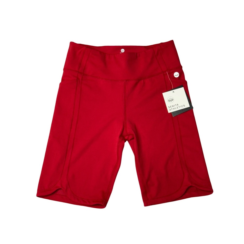 Senita‎ Athletics Rio Shorts Red High Waisted Biker Shorts with Pockets M NWT